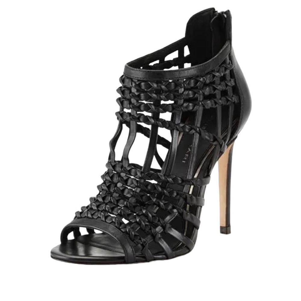 Elie Tahari Opera Heels Sandals Women Size 10 Black NWOB Woven‎ Cage Stiletto